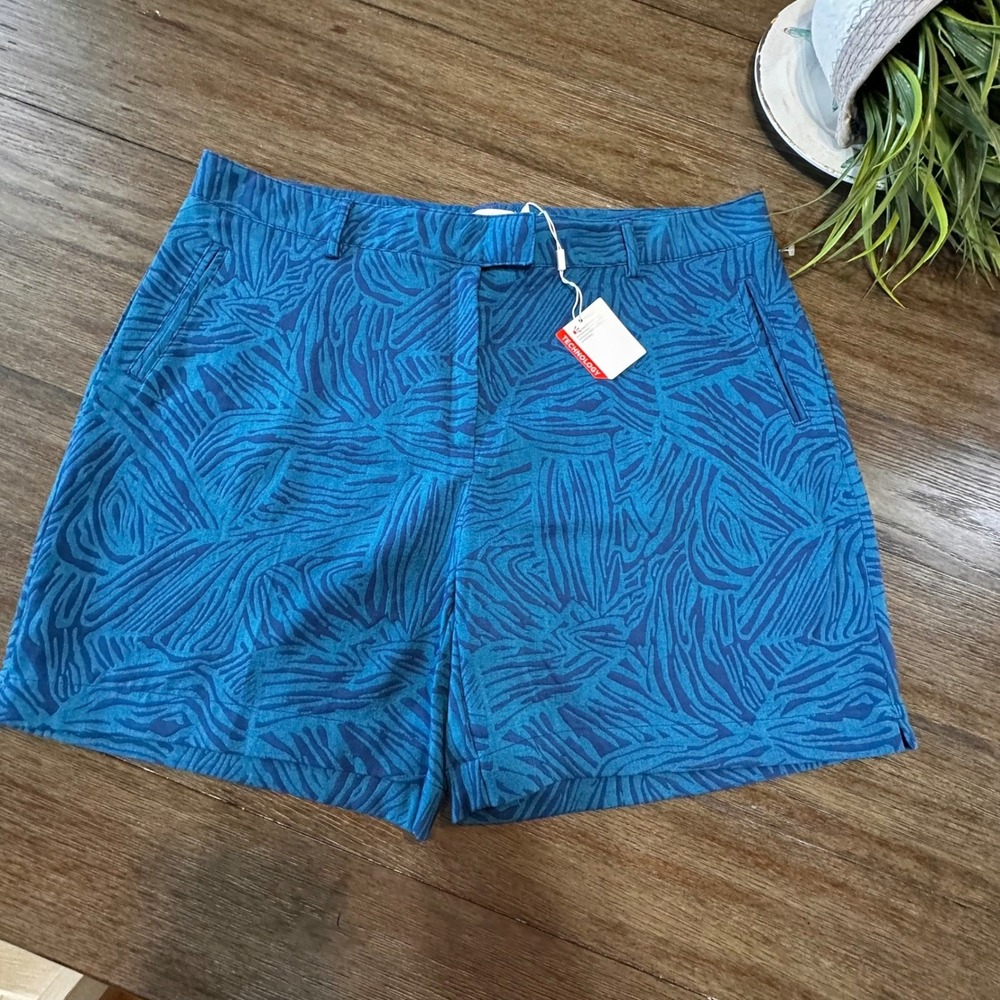 Lady Hagen Women's Blue Palm Leaf Print Golf Shorts Size 16 Hydri Dry Technology